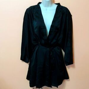 Ann Summers back lace black satin robe XL